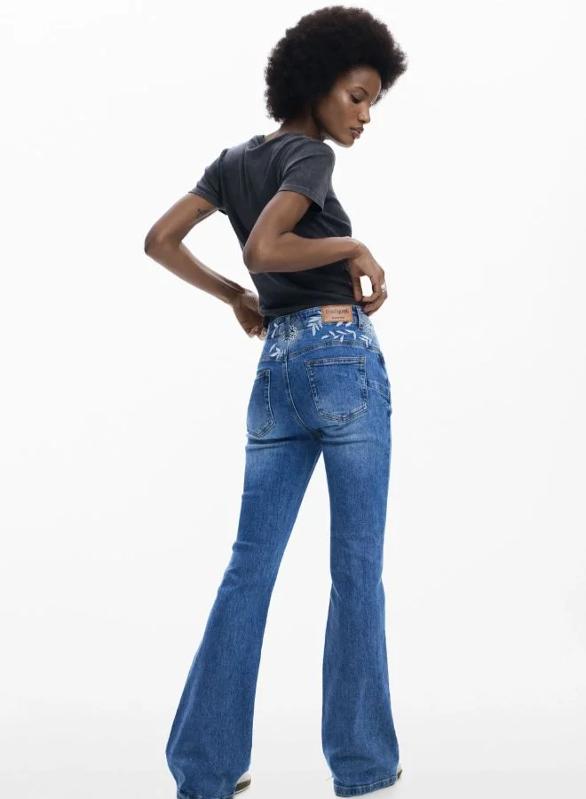 Desigual Blue Flared Denim Trousers for Women | Best Price UAE
